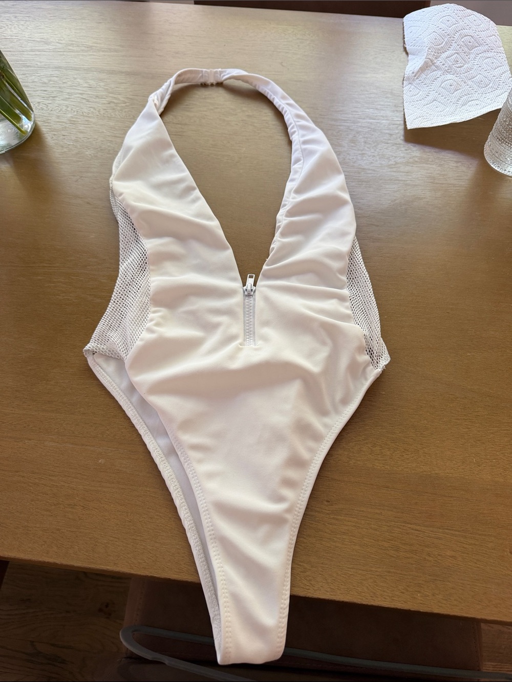 Women’s Coulbourne White Halter One-Piece Swimsuit with Front Zip.